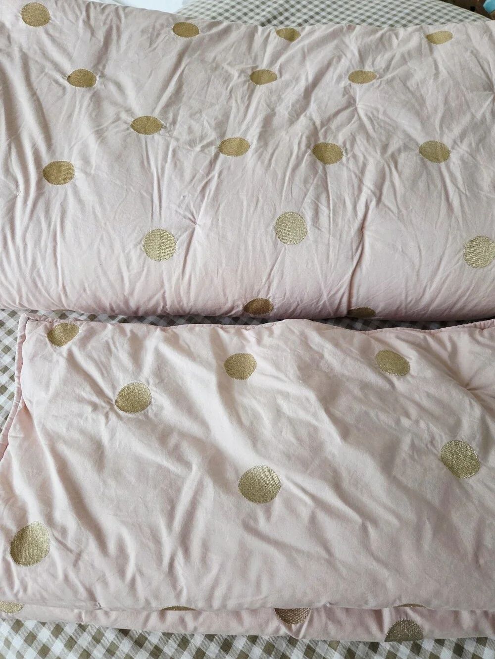 Pottery Barn Emily & Meritt Floral Duvet, Striped Shams + Gold Dot Quilt & Shams
